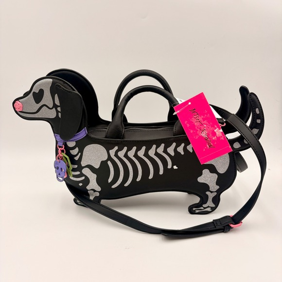 Betsey Johnson Handbags - Betsey Johnson Halloween XOBARK Skeleton Dachshund Crossbody Bag Black Doxie Bag